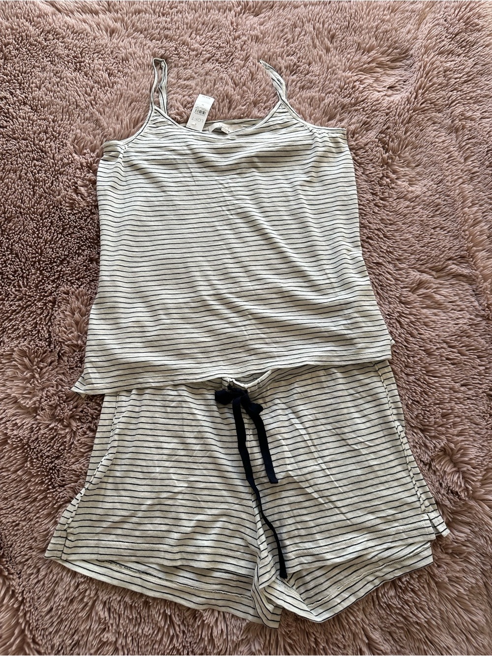 LOFT Cream and Black Striped Cami & Shorts Sleep Set